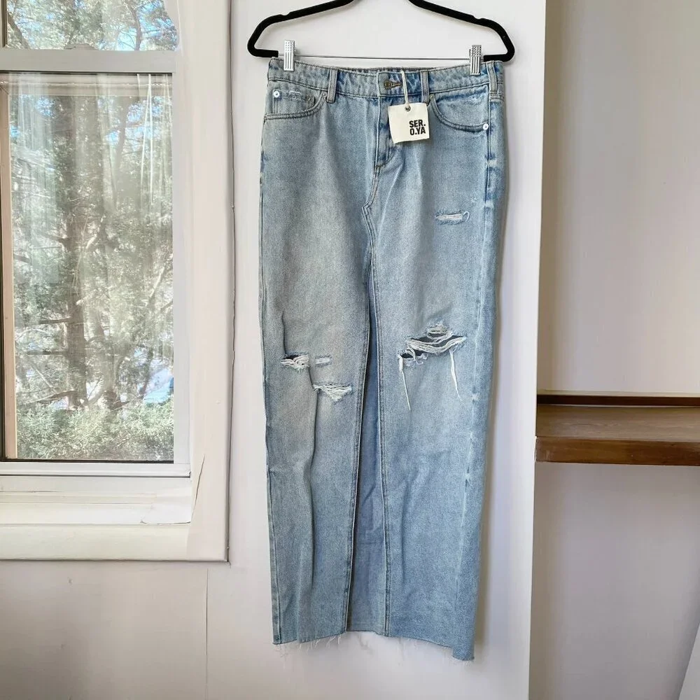 NWT Seroya Matilda Low-Rise Denim Maxi Skirt 25